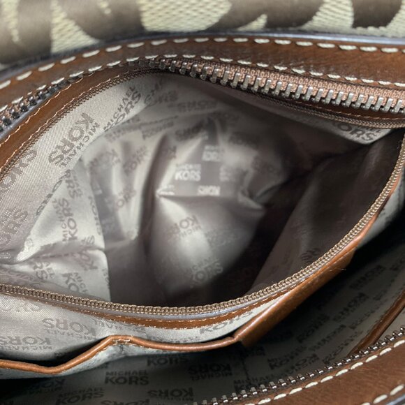 MICHAEL KORS Brookville MK Print Jacquard Leather Bowling Satchel Buckle Strap - Picture 13 of 13